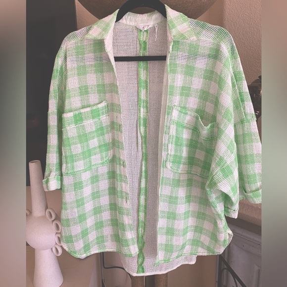 Urban Outfitter OUT FROM DOWN UNDER Green White Checkered Button Front Shirt XS - Picture 11 of 12